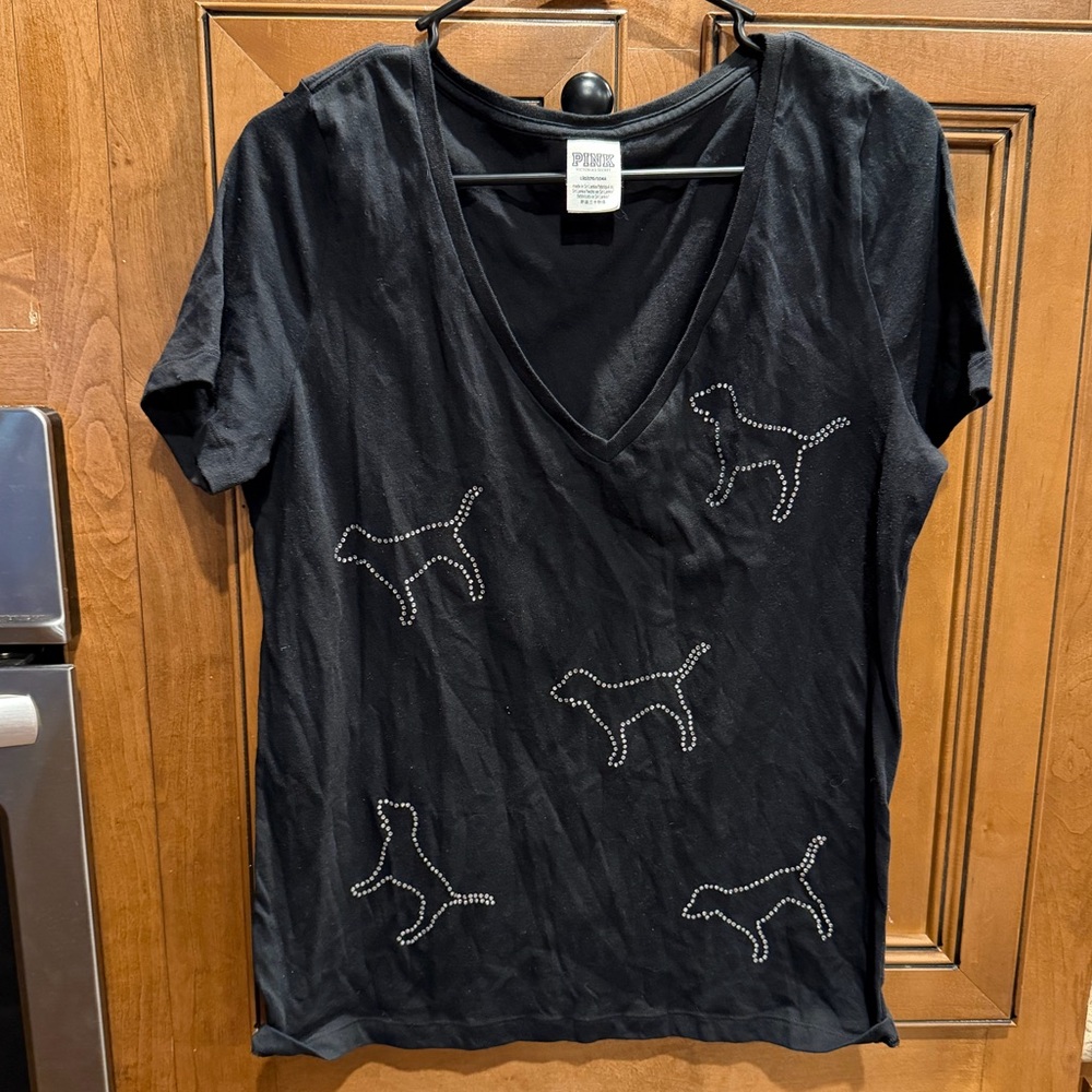 Black V-Neck T-Shirt Victoria’s Secret PINK Size Large